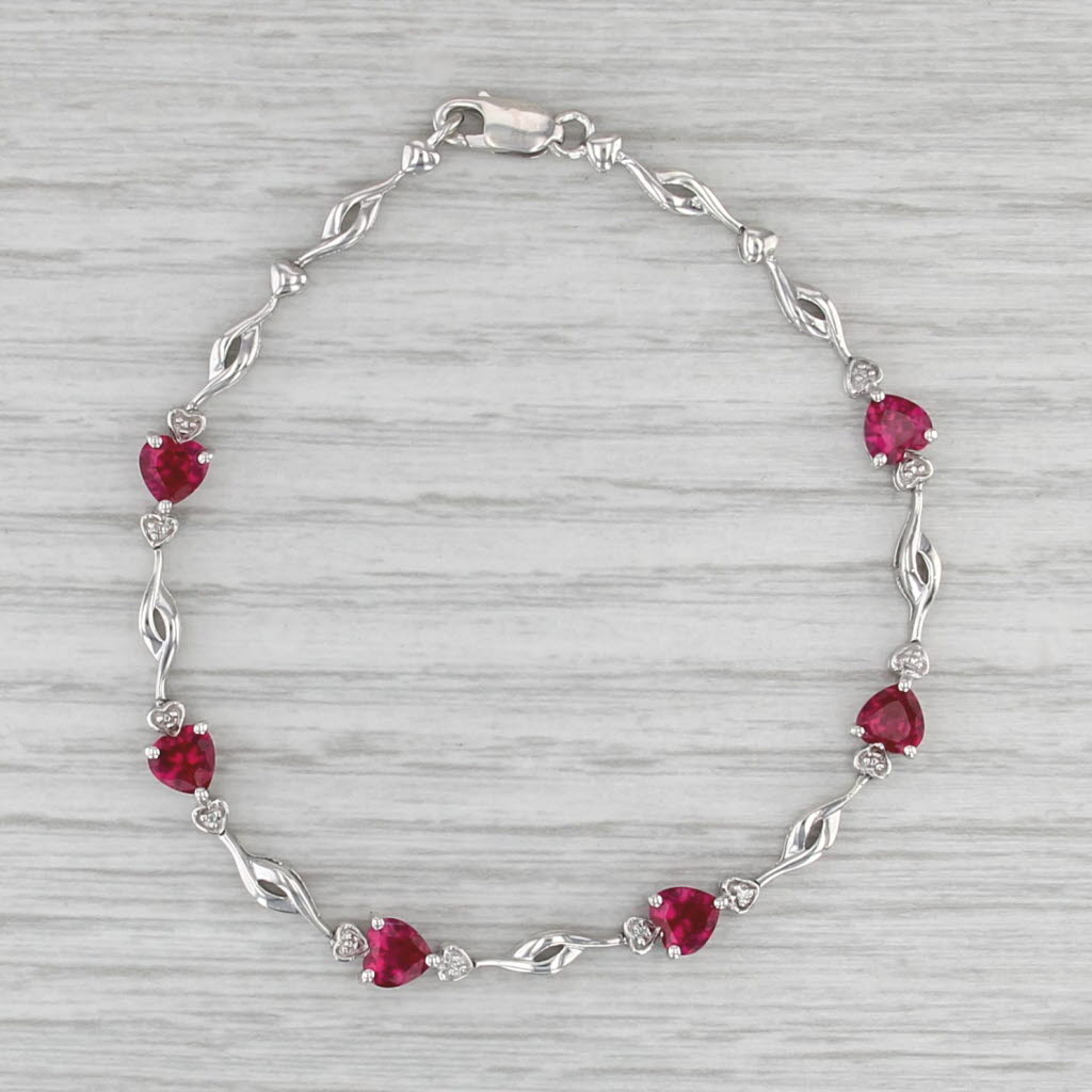 3.90ctw Lab Created Ruby Heart Diamond Tennis Bracelet Sterling Silver 7" 5.4mm