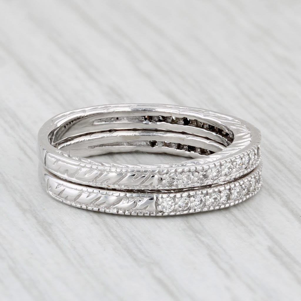 Light Gray 0.42ctw Diamond Set of 2 Rings 14k White Gold Size 6 Stackable Wedding Bands