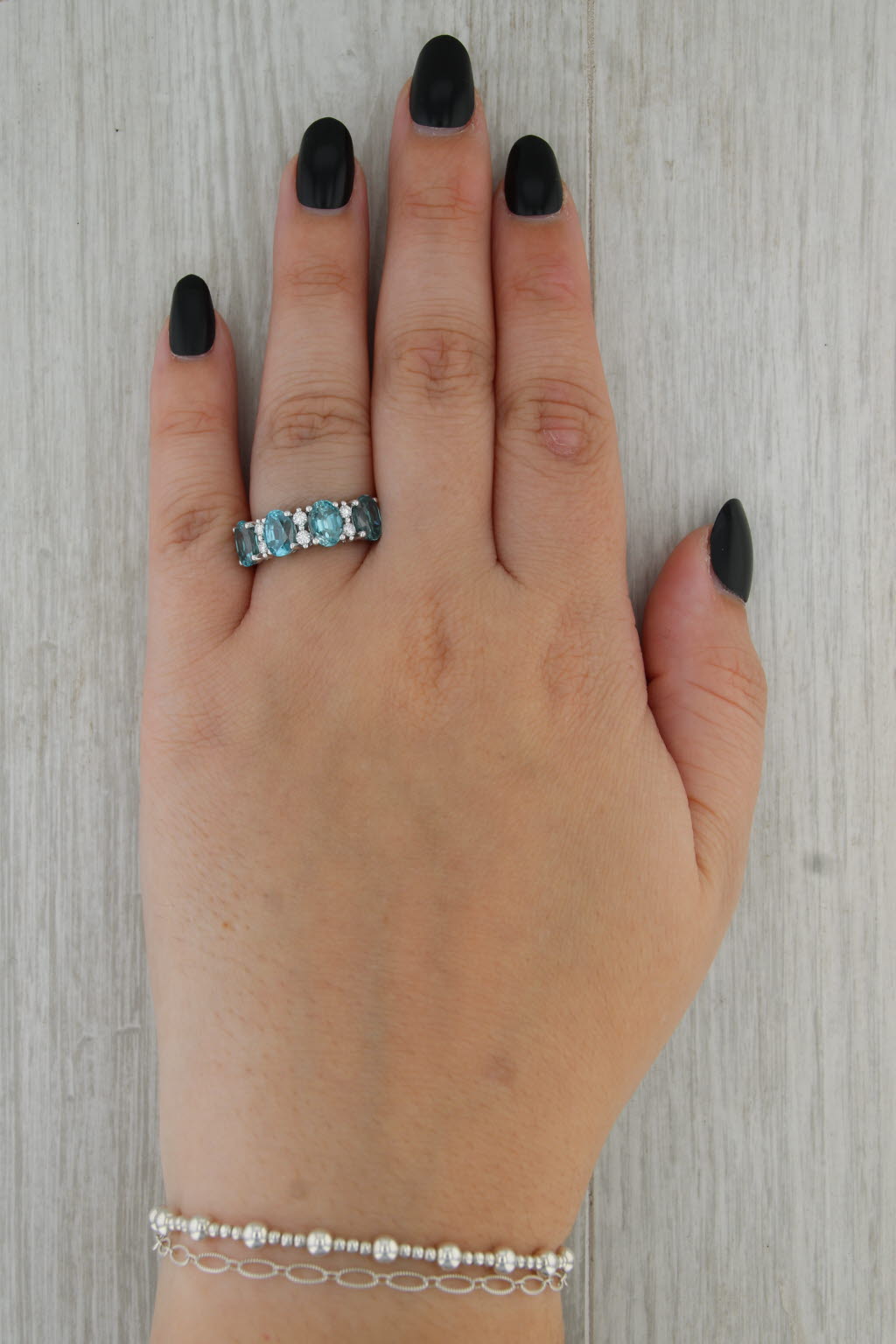 5.90ctw Blue Zircon Diamond Ring 14k White Gold Size 6