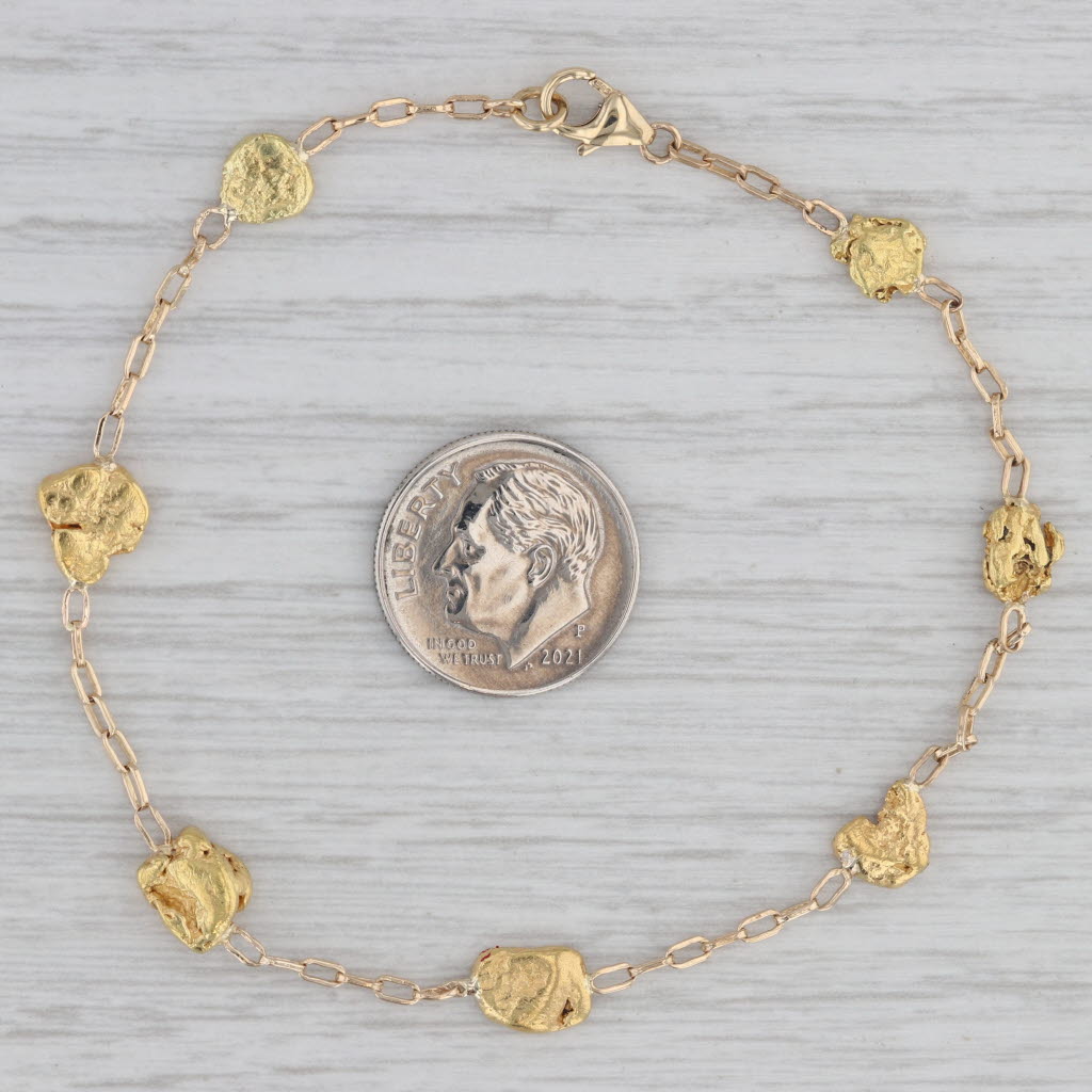 Gray Vintage Nugget Cable Chain Bracelet 14k 23k Yellow Gold 7.5"