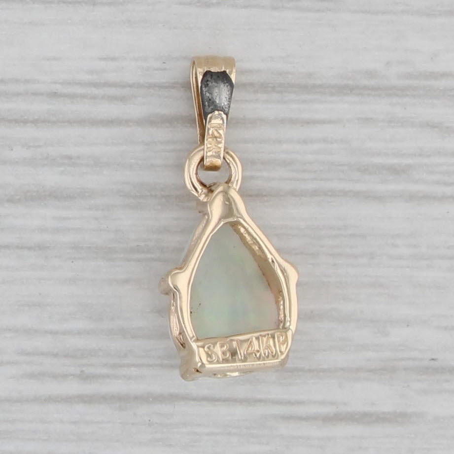 Gray Opal Teardrop Pendant 14k Yellow Gold Pear Cabochon Solitaire