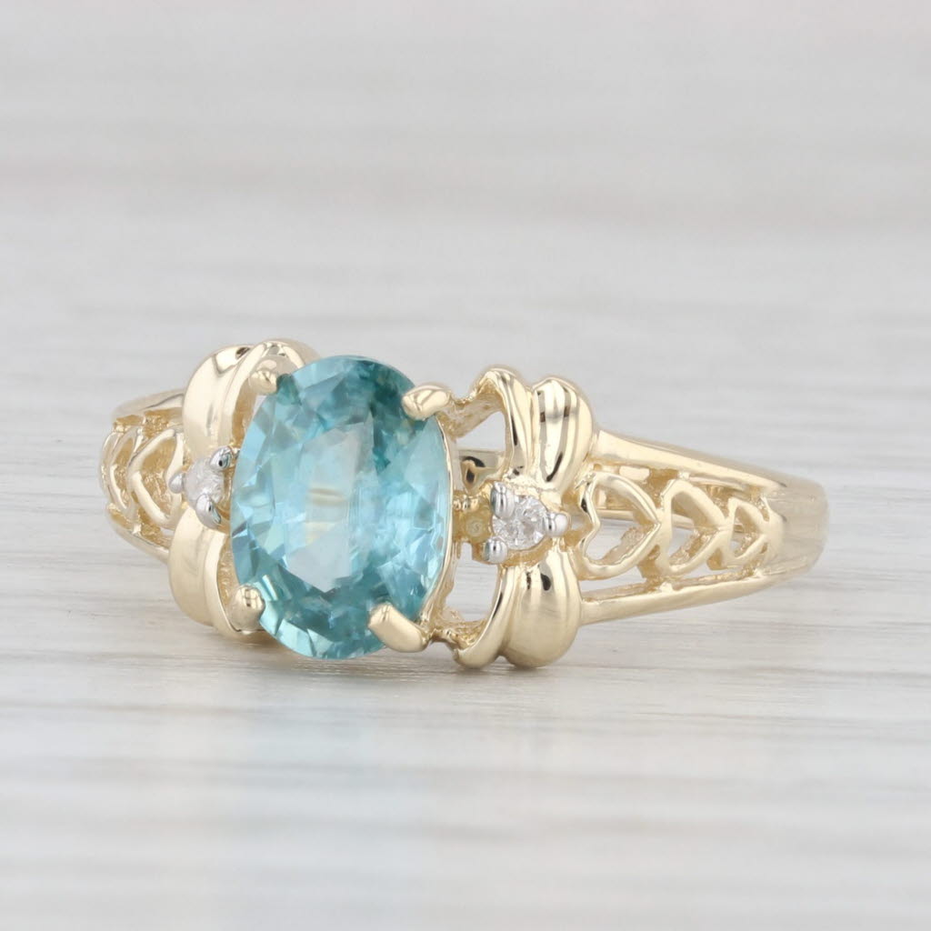Light Gray Aqua Zircon Diamond Ring 14k Yellow Gold Size 7.25 Oval Solitaire