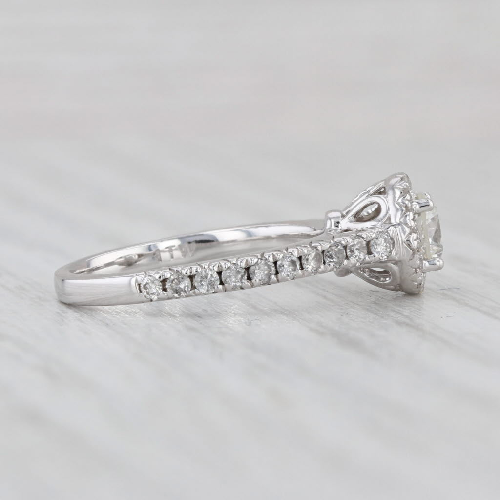0.90ctw Round Diamond Halo Engagement Ring 14k White Gold Sz 5.75 Cathedral Band