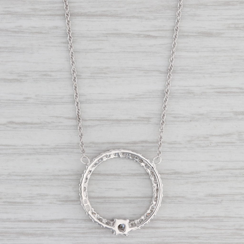 Light Gray 0.92ctw Diamond Eternity Circle Pendant Necklace 14k White Gold 19" Rope Chain