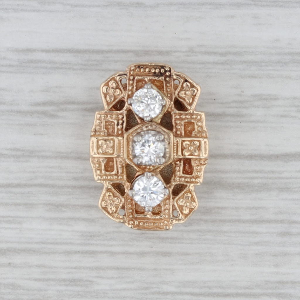 Gray 0.37ctw Diamond 3-Stone Slide Bracelet Charm 14k Yellow Gold Vintage