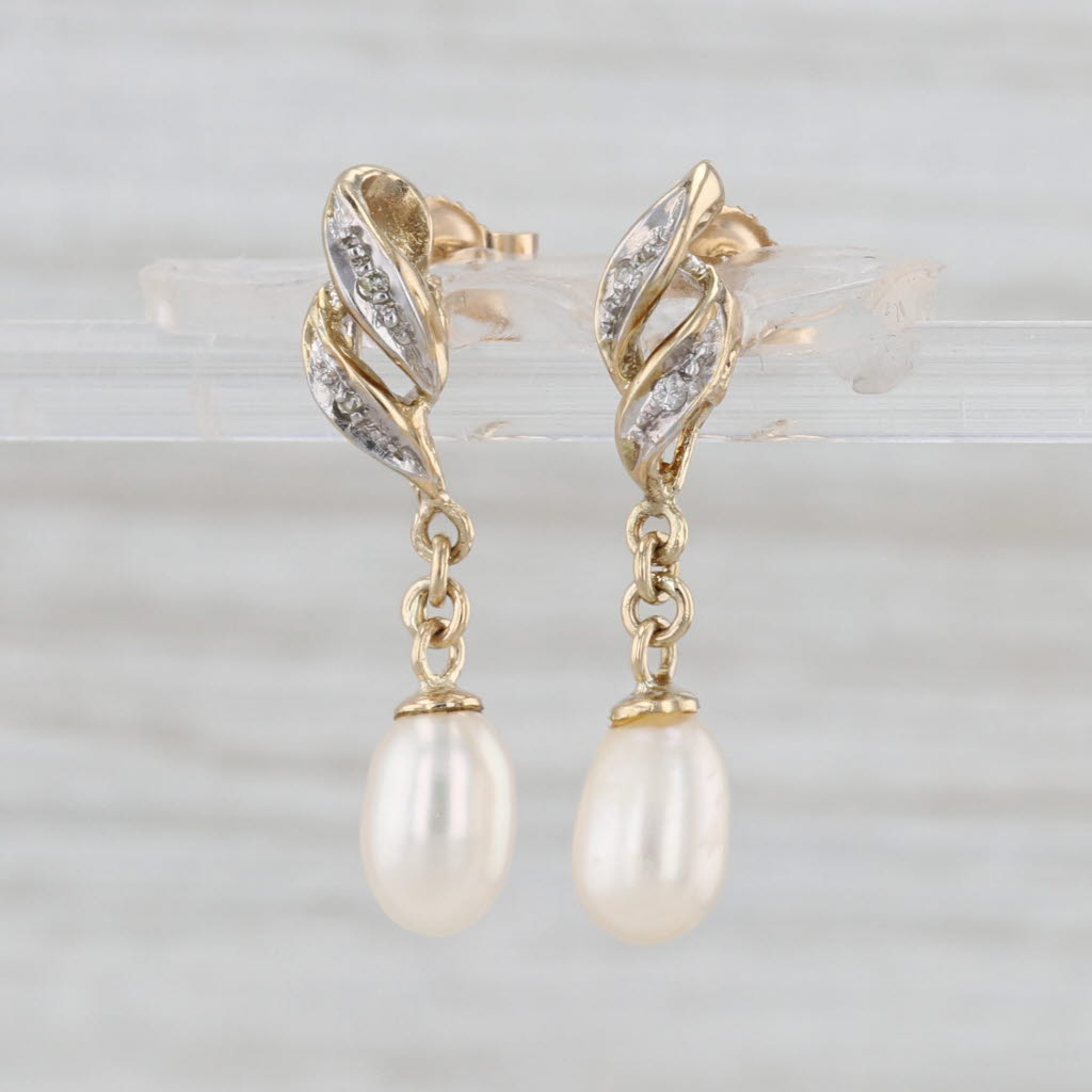 Freshwater Cultured Pearl Diamond Dangle Earrings 14k Yellow Gold