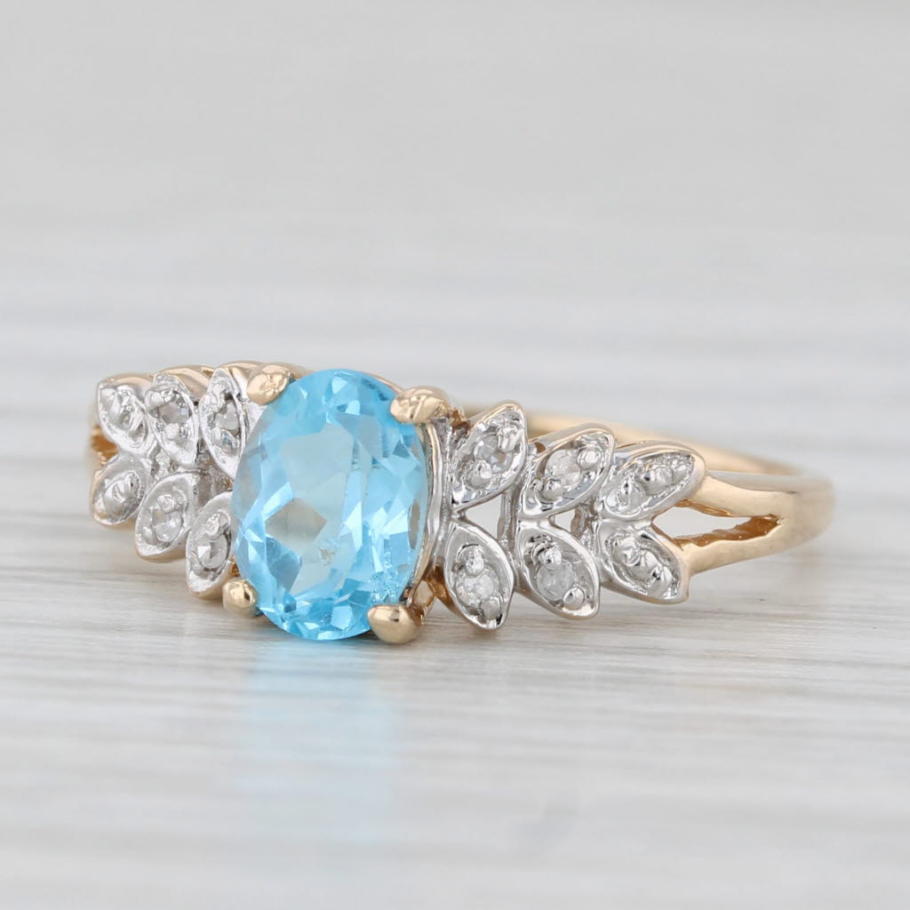 Light Gray 1.03ctw Oval Blue Topaz Diamond Ring 14k Yellow Gold Size 6.25