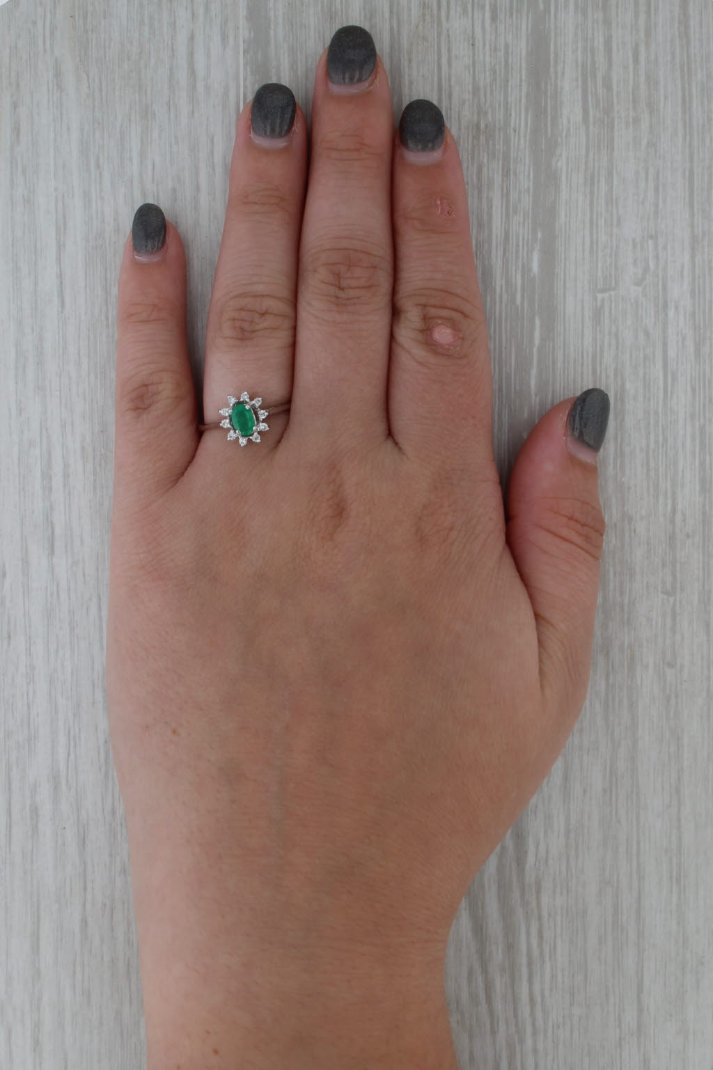 0.65ctw Emerald Diamond Halo Ring 14k White Gold Size 8.5 Cathedral Band