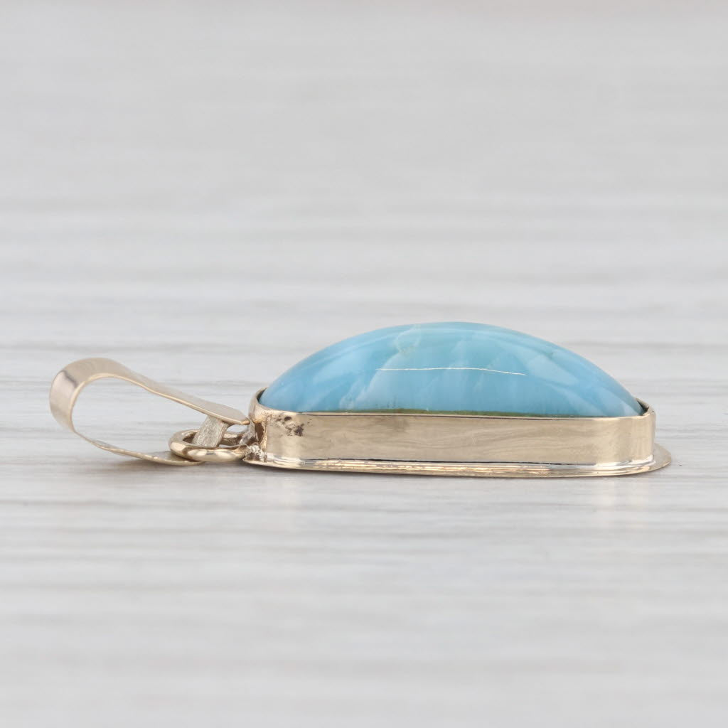 Light Gray Blue Larimar Cabochon Solitaire Pendant 10k Yellow Gold