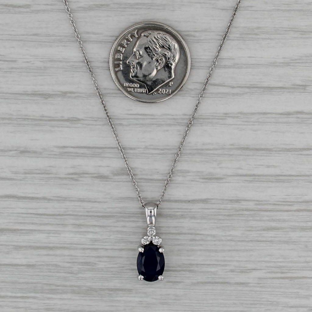 1.70ctw Blue Sapphire Diamond Pendant Necklace 14k White Gold 18" Cable Chain