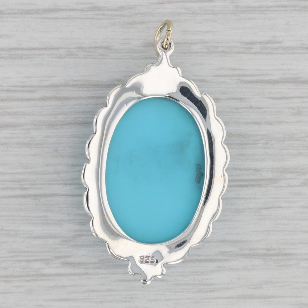 Gray Simulated Turquoise Pendant Sterling Silver Oval Resin