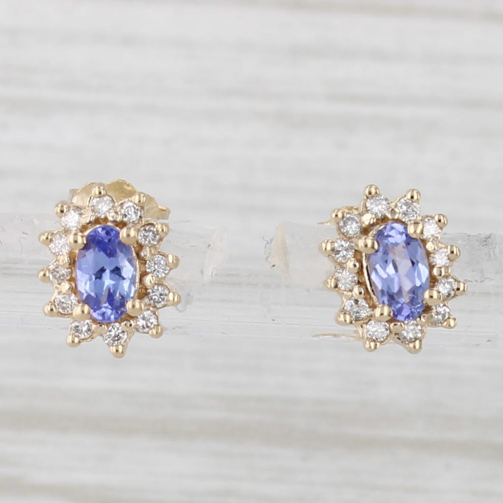 Light Gray 0.75ctw Tanzanite Diamond Halo Stud Earrings 14k Yellow Gold