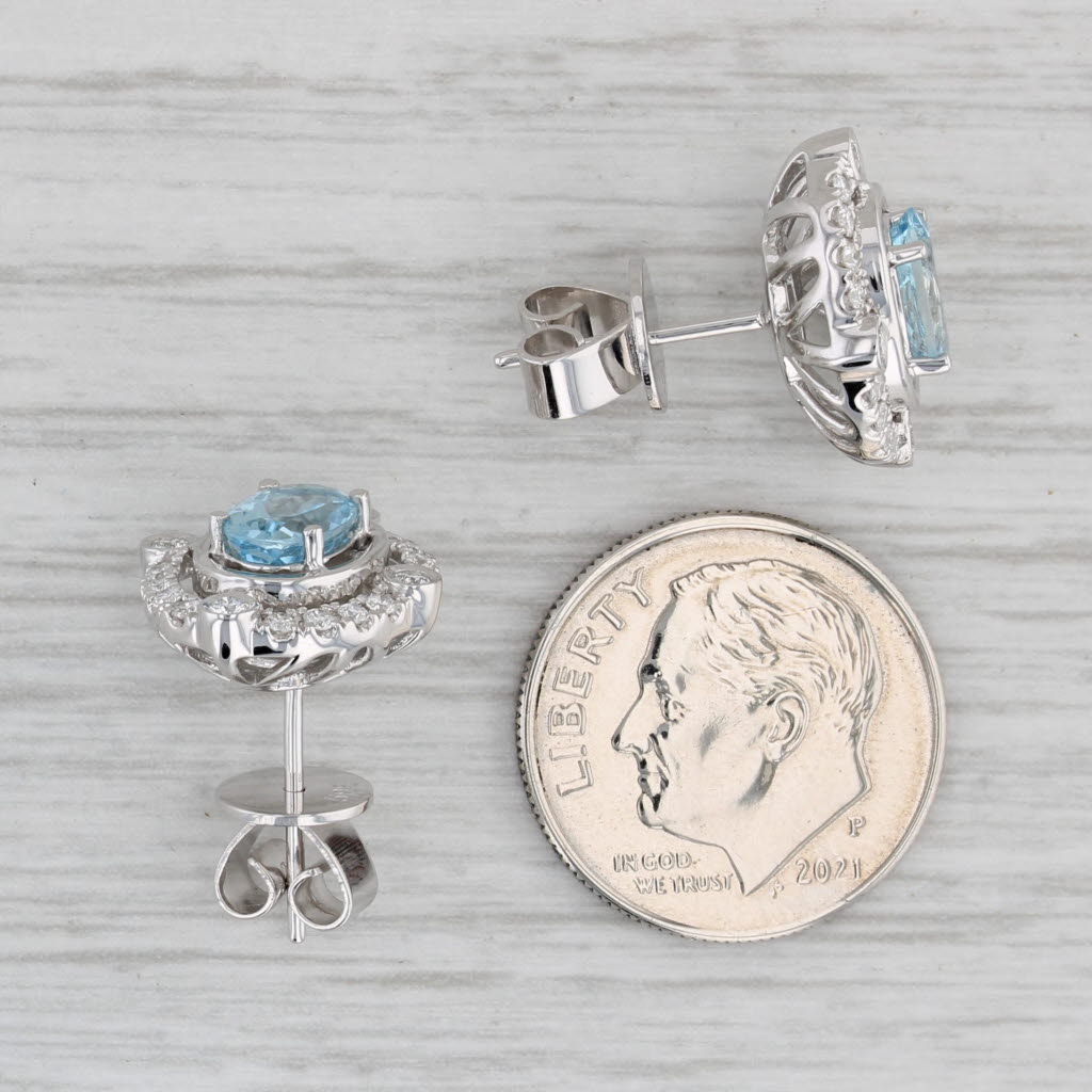 Gray New 1.83ctw Oval Aquamarine Diamond Halo Stud Earrings 14k White Gold