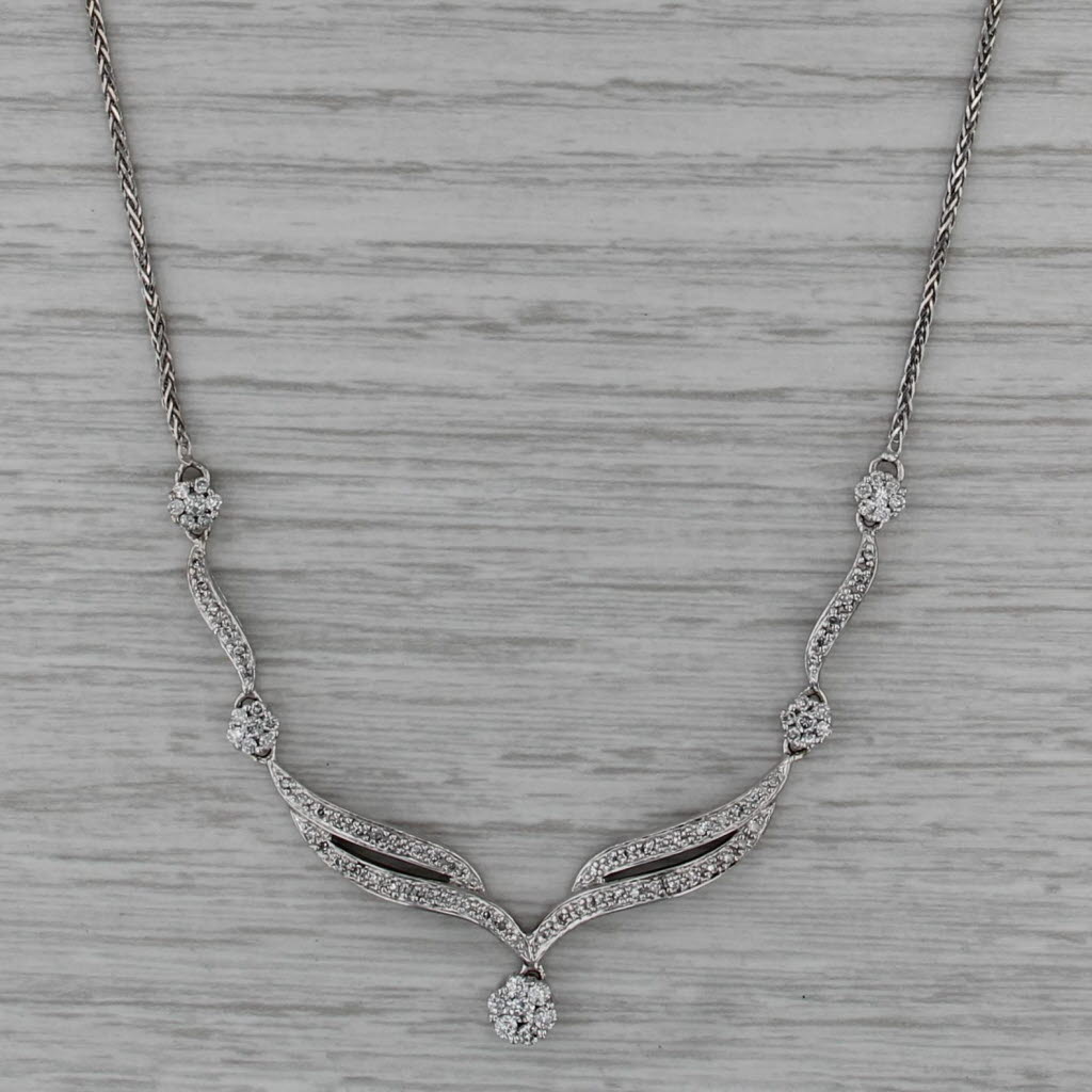 0.67ctw Diamond Lavalier Necklace 14k White Gold 17.5" Wheat Chain