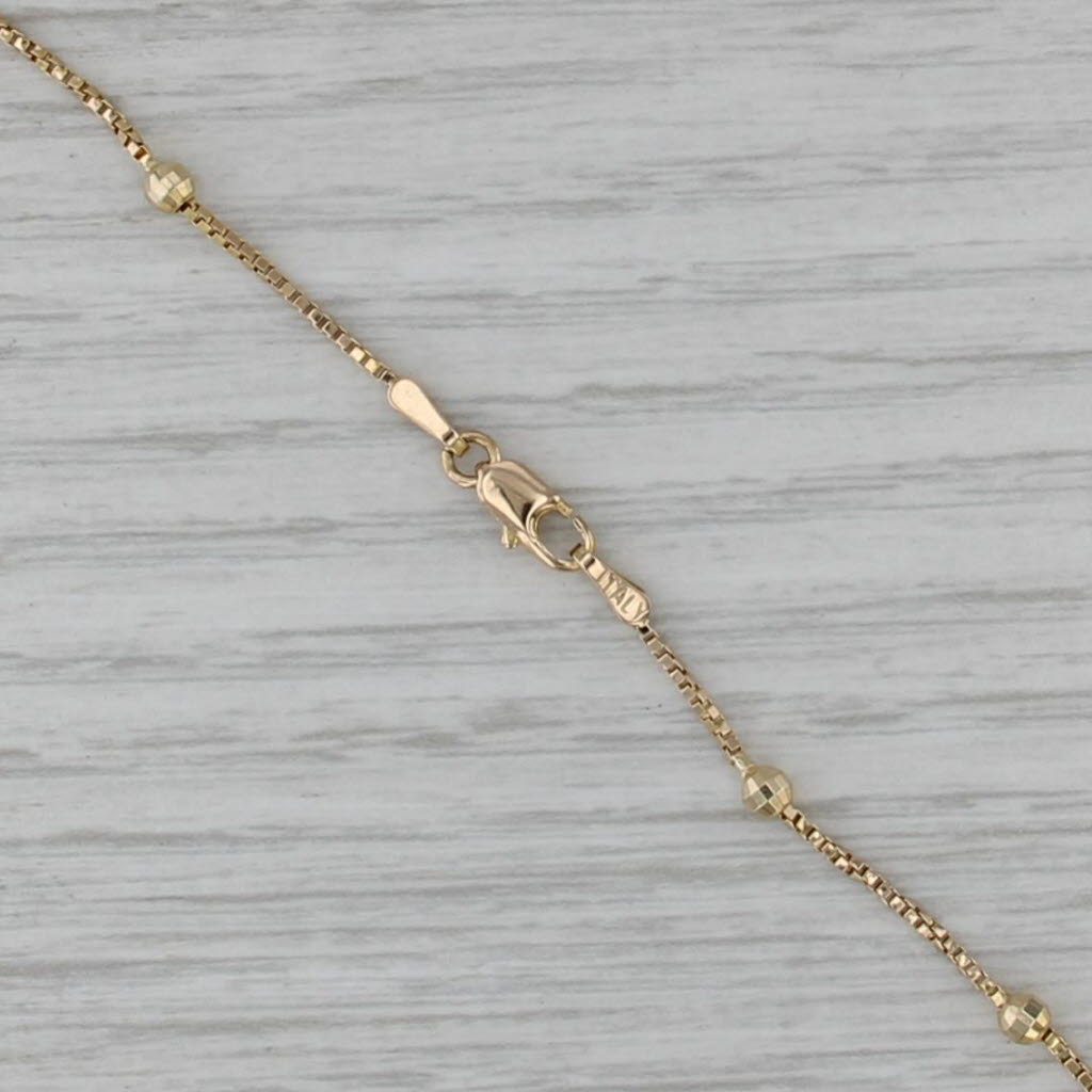 20" Bead Station Box Chain Necklace 14k Yellow Gold 2.8-1mm