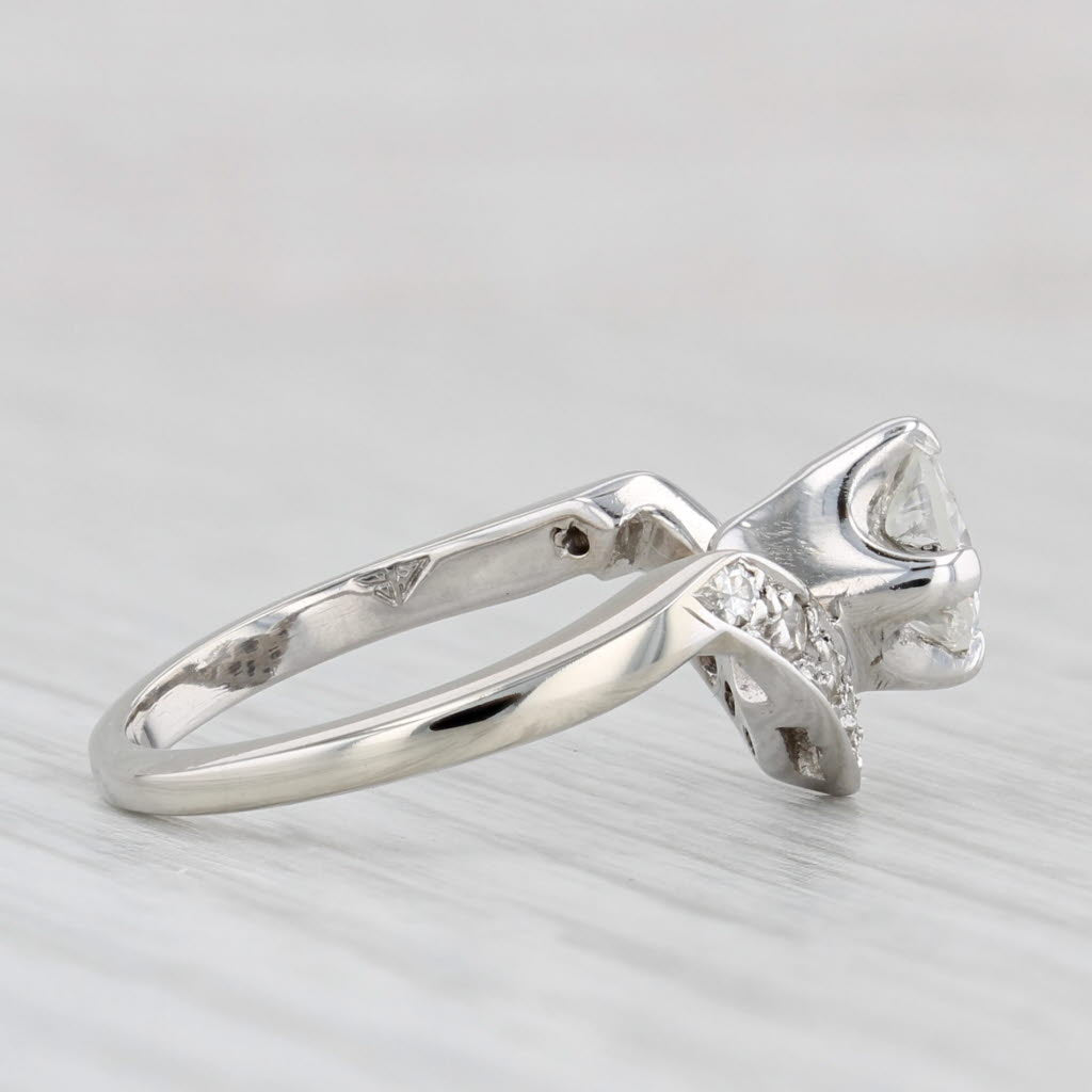 Light Gray Vintage 0.70ctw Round Diamond Engagement Ring 14k White Gold Sz 4.5 Contoured V
