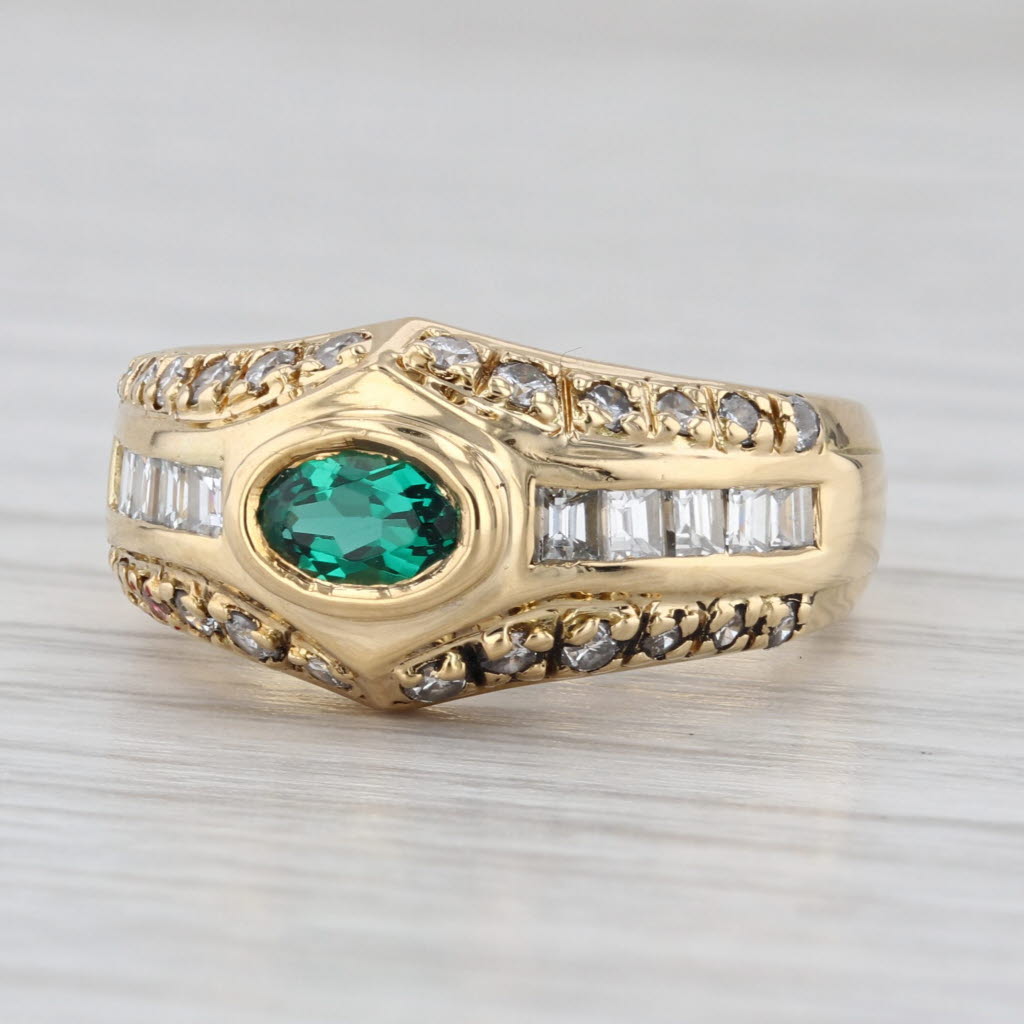 0.96ctw Lab Created Emerald Diamond Ring 18k Yellow Gold Size 6.25-6.5