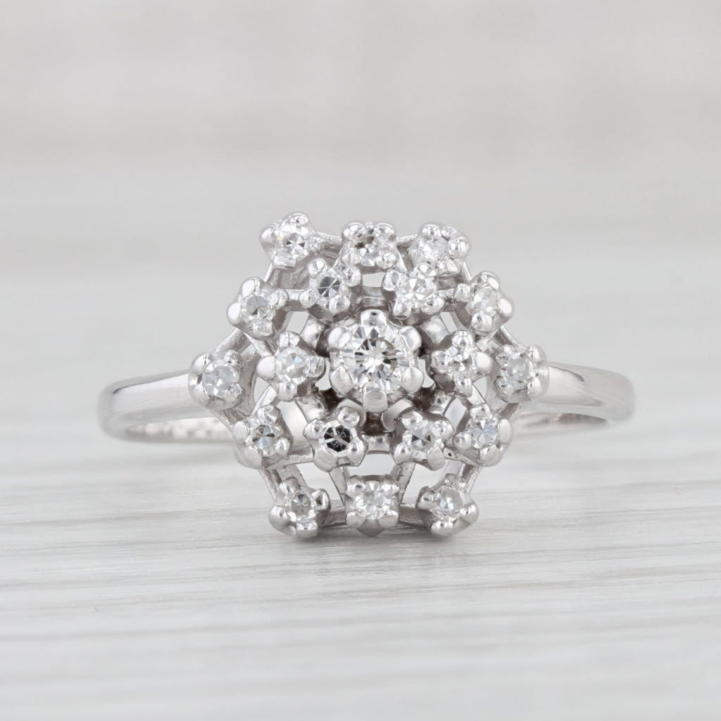 Light Gray 0.15ctw Diamond Cluster Ring 14k White Gold Size 7 Cocktail
