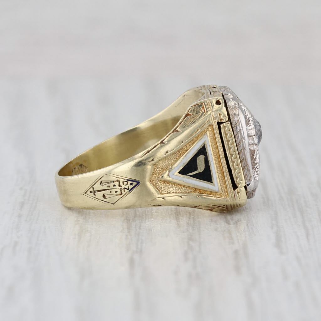 Vintage Diamond Masonic Scottish Rite Signet Ring 14k Gold Size 9.25-9.5