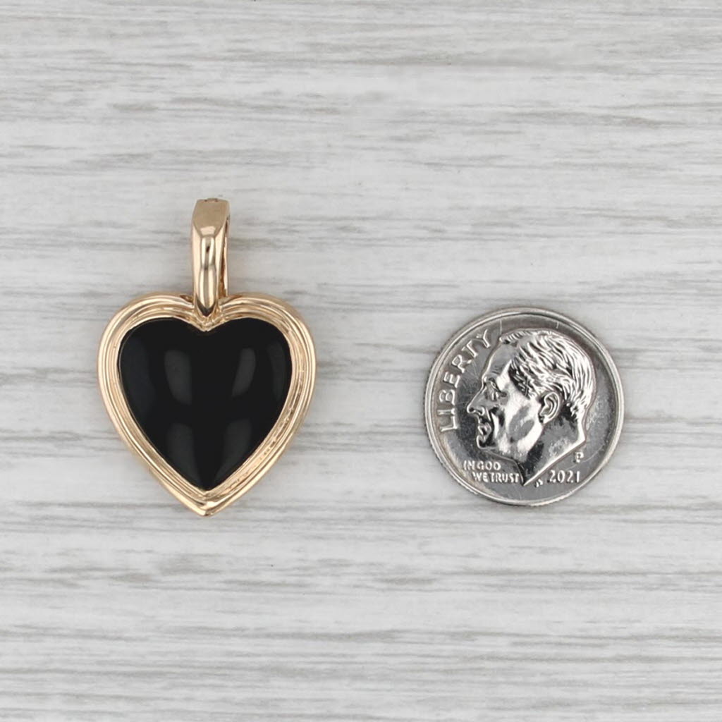 Onyx Cabochon Heart Pendant 14k Yellow Gold Enhancer Clip Bail