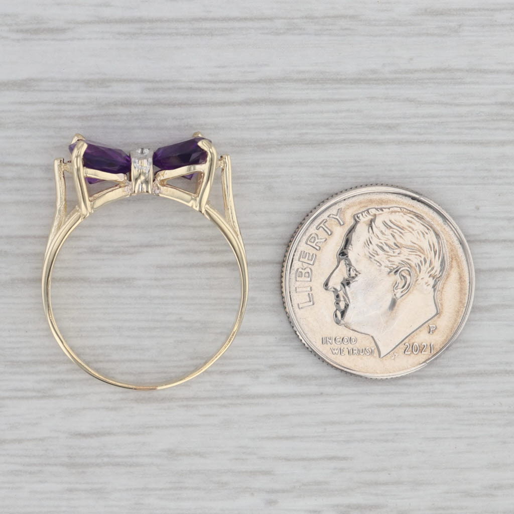Gray 1.30 ctw Amethyst Diamond Bow 10K Yellow Gold Size 7 Ring