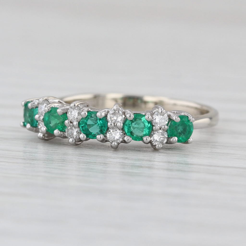 0.54ctw Emerald Diamond Ring 14k White Gold Size 5.5 Stackable