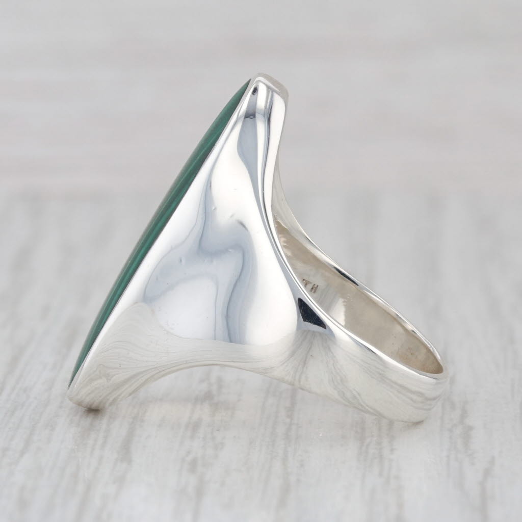 Vintage Green Malachite Statement Ring Sterling Silver Size 9.75