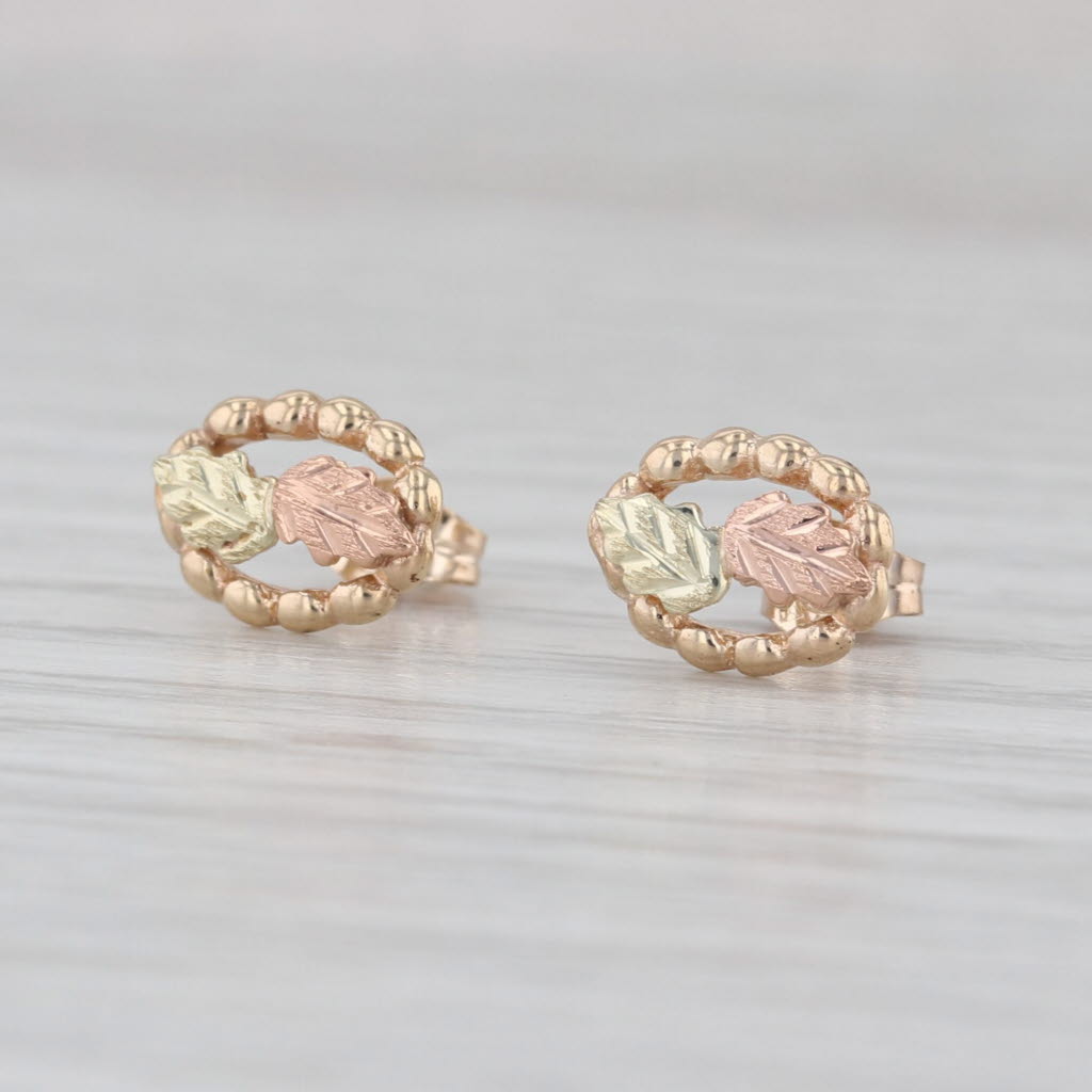 Black Hills Gold Leaf Stud Earrings 10k Yellow Rose Green Gold Small Studs