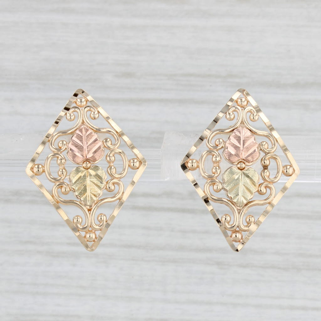 Light Gray Coleman Co Black Hills Gold Floral Drop Earrings 10k Yellow Rose Green Gold