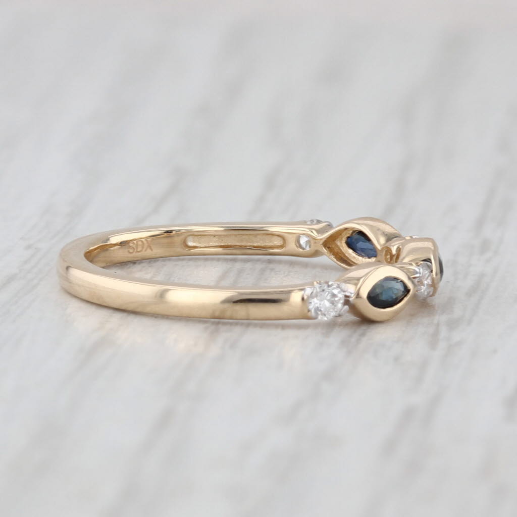 New 0.44ctw Blue Sapphire Diamond Ring 10k Gold Stackable Wedding Band Size 7