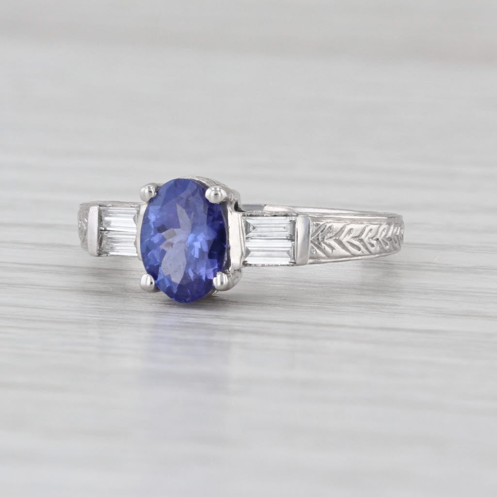 1.16ctw Tanzanite Diamond Ring 14k White Gold Size 6 Wheat Band Engaement