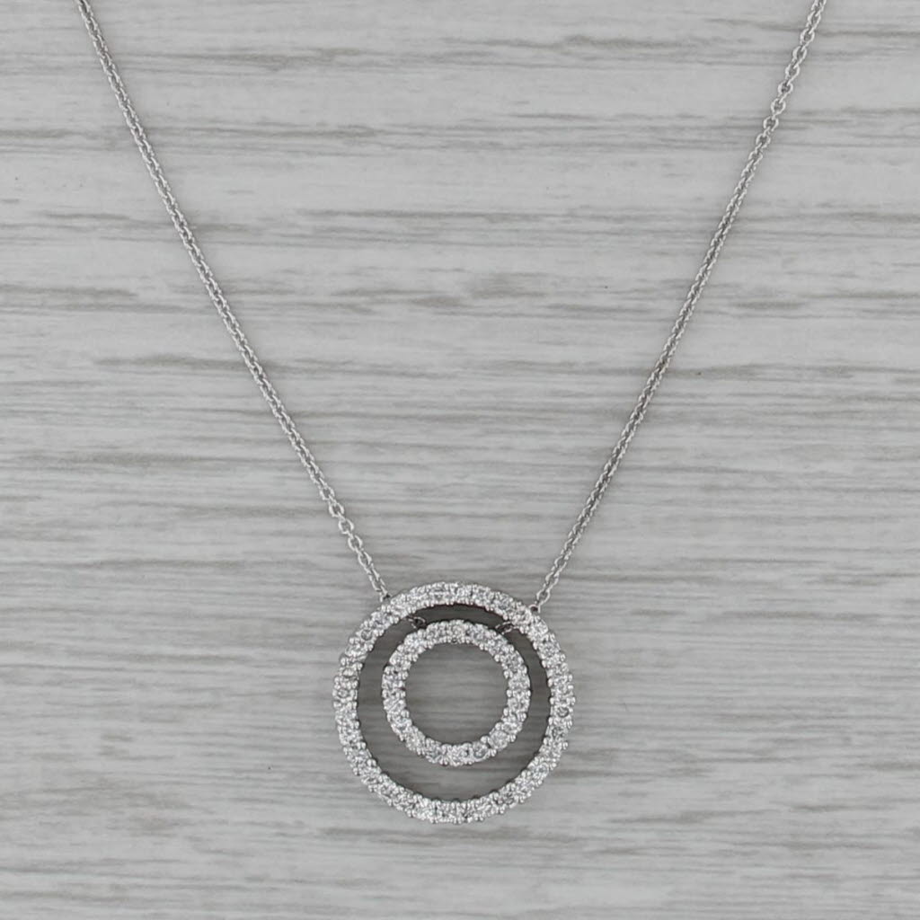 0.75ctw Diamond Double Eternity Circle Pendant 14k White Gold 16" Cable Chain
