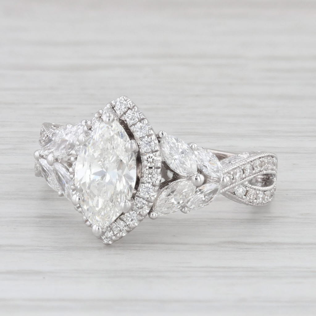 Light Gray Neil Lane 1.34ctw Marquise Halo Engagement Ring 14k White Gold Size 4.25