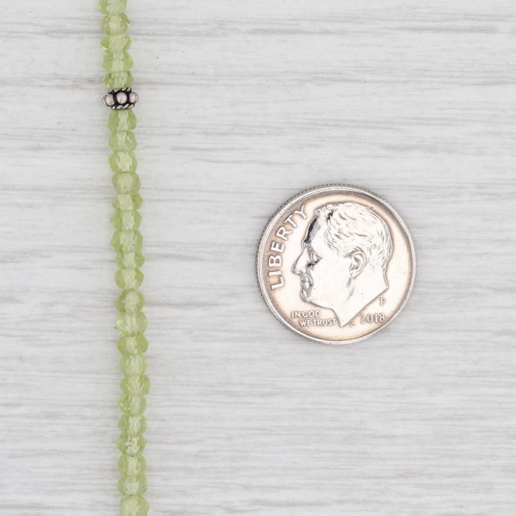 New Nina Wynn Peridot Bead Necklace Sterling Silver 15.5-18.5" Single Strand