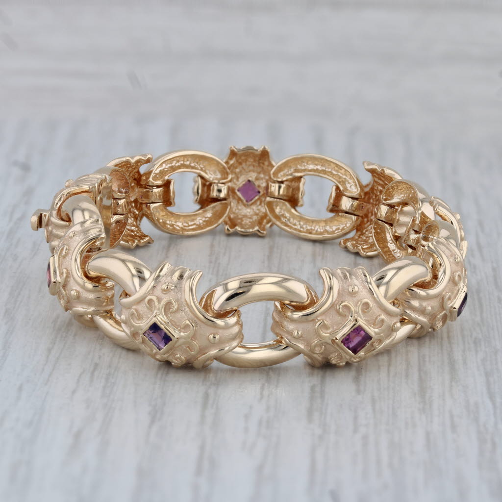 Gray 3.22ctw Dankner 1.64ctw Amethyst Garnet Bracelet 14k Yellow Gold 6.75"