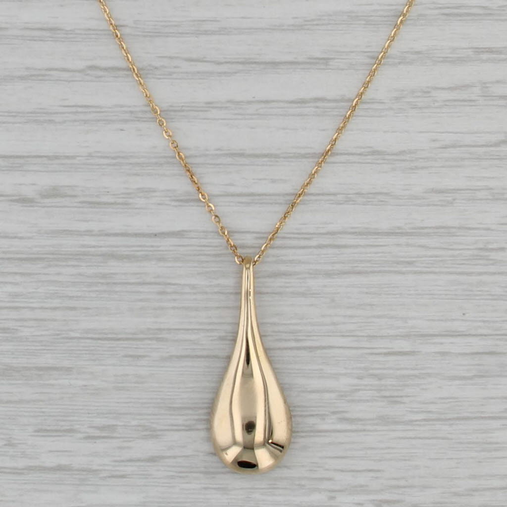 Teardrop Pendant Cable Chain Necklace 14k Yellow Gold 18" 19" 20" Italian