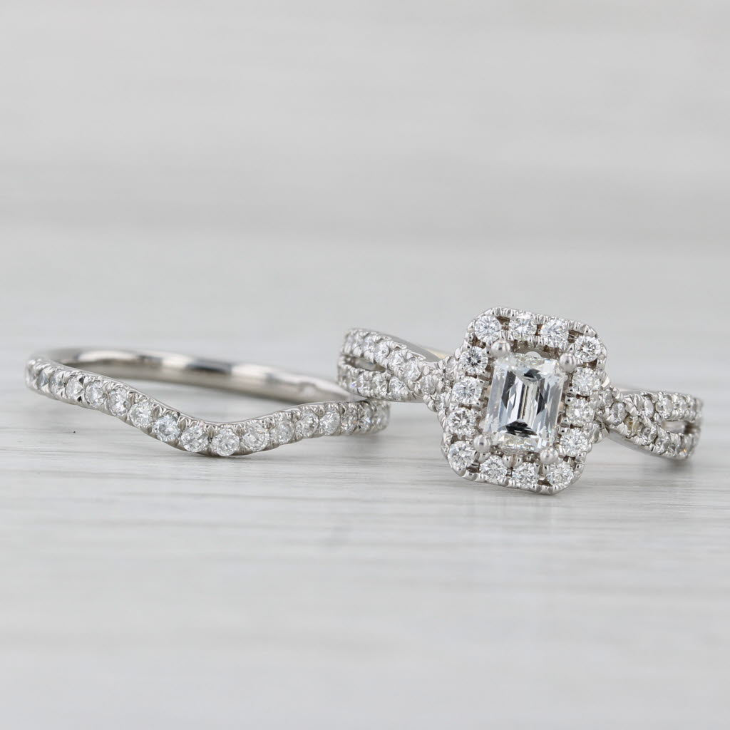 Light Gray 1.20ctw Leo Diamond Halo Engagement Ring Contoured Wedding Band 14k White Gold