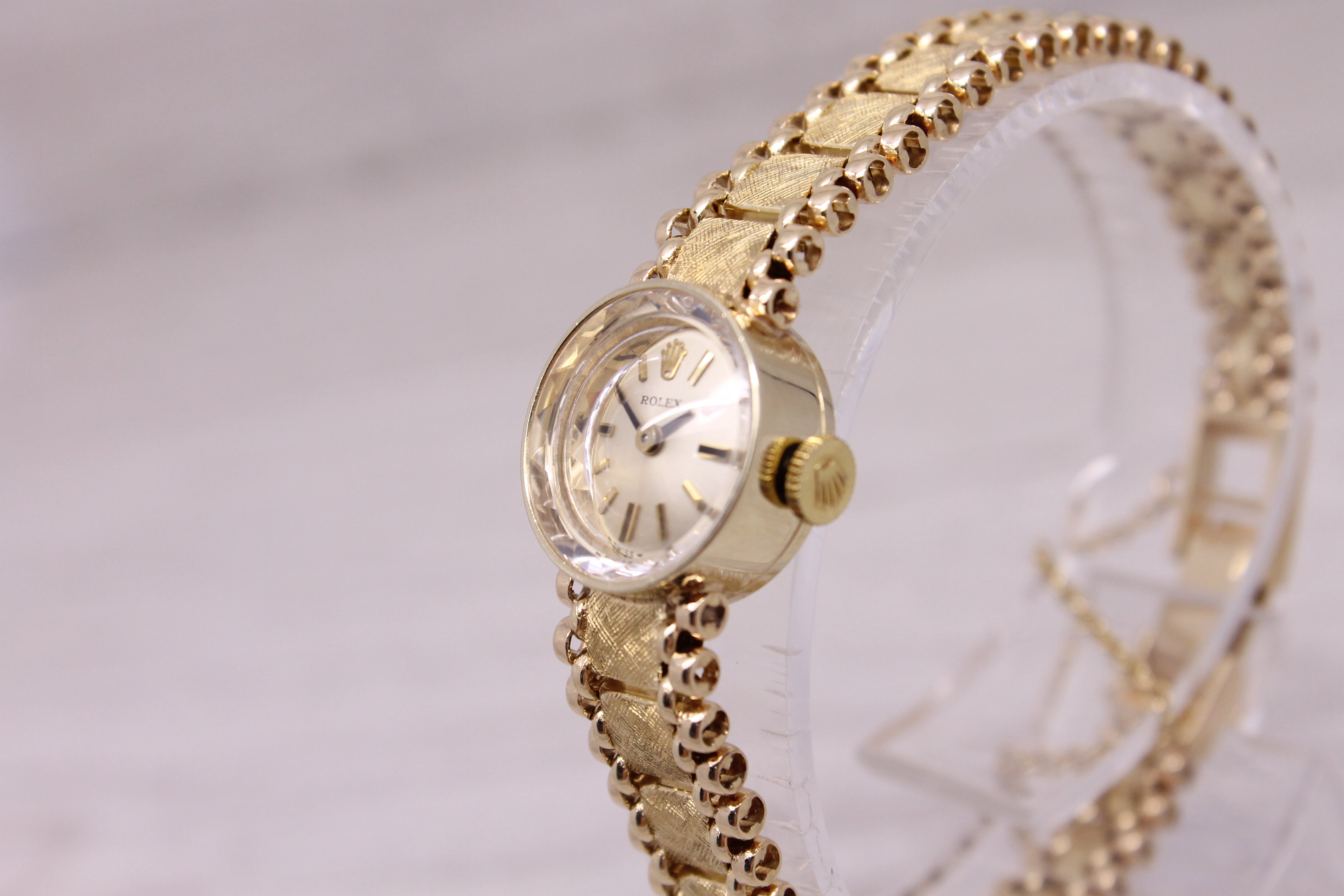 Gray Vintage c.1960 Rolex 14k Yellow Gold Ladies Cocktail Bracelet Watch - Serviced -