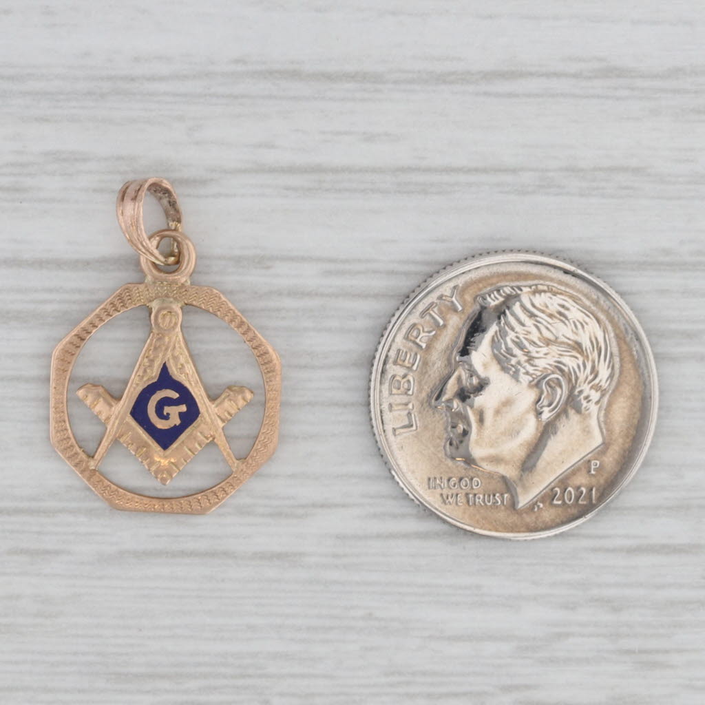 Gray Vintage Masonic Pendant 10k Yellow Gold Charm Square Compass Blue Lodge