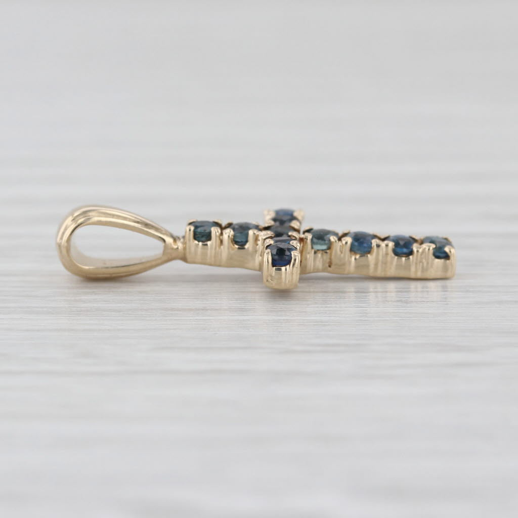 0.55ctw Blue Sapphire Cross Pendant 14k Yellow Gold