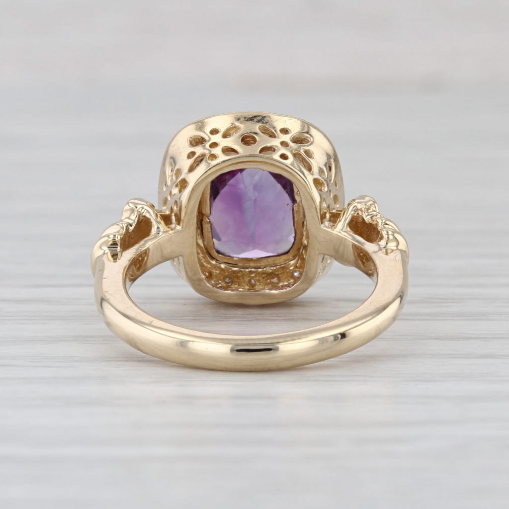 2.90ctw Amethyst Halo Ring 14k Yellow Gold Size 6.75 Openwork Flowers