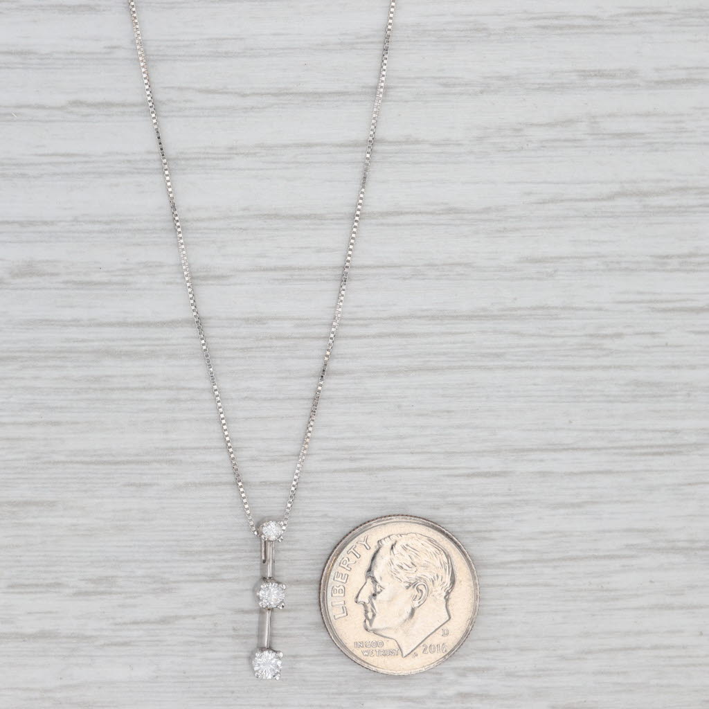 Light Gray 0.20ctw Diamond 3-Stone Journey Pendant Necklace 14k White Gold 17.5" Box Chain