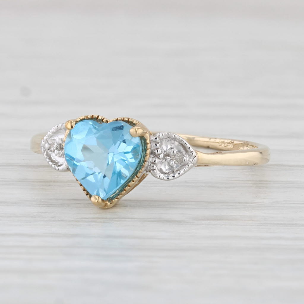 Light Gray 1.45ct Blue Topaz Heart Diamond Ring 10k Yellow Gold Size 9.25