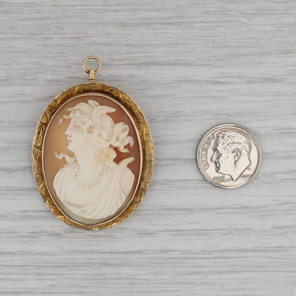 Antique Cameo Brooch Pendant 10k Yellow Gold Figural Carved Shell