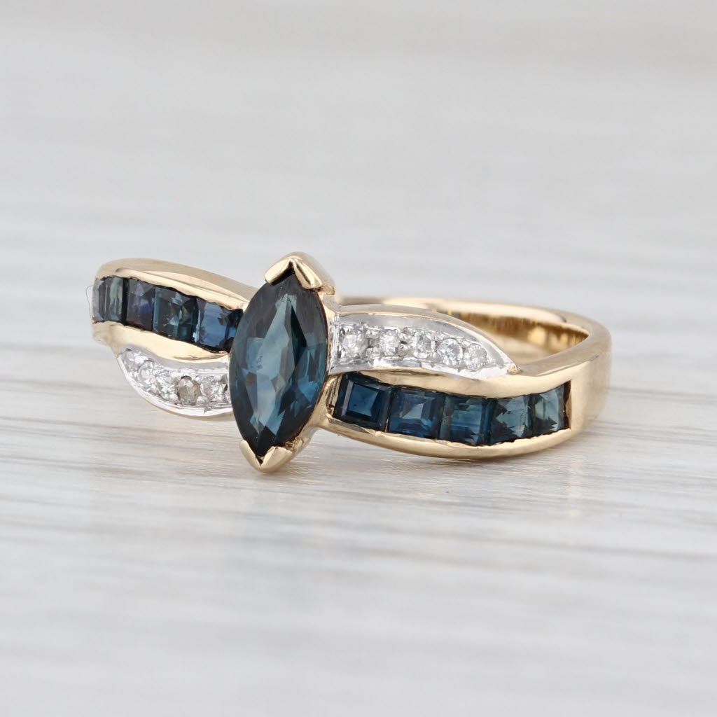 0.95ctw Blue Sapphire Diamond Ring 14k Yellow Gold Size 6.5