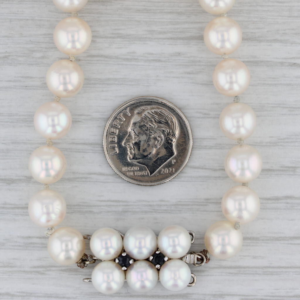 Gray Cultured Pearl Single Strand Necklace Sapphire Accents 14k Gold 17.25"