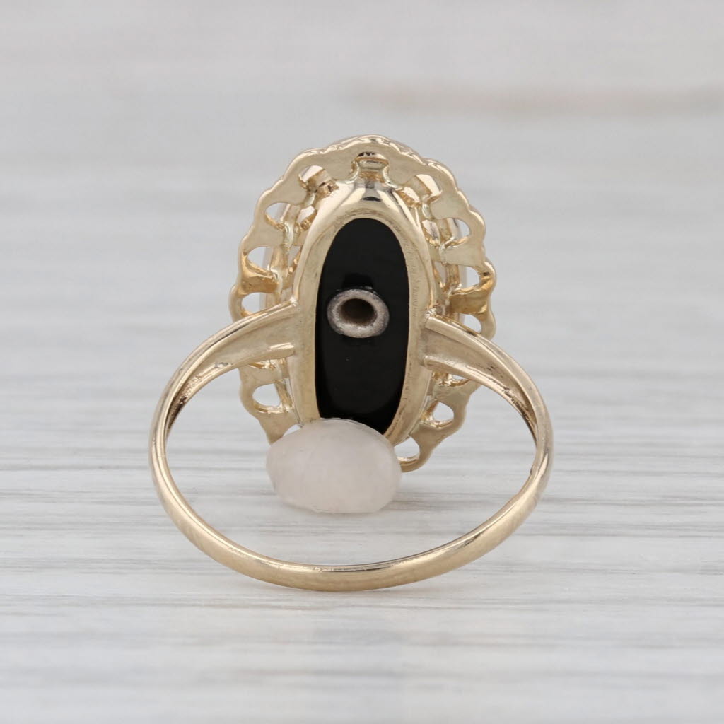 Vintage Onyx Diamond Signet Ring 10k Yellow Gold Size 4.75
