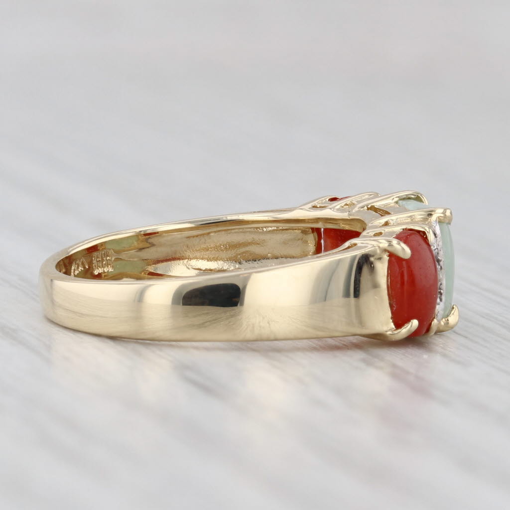 Light Gray Green Orange Jadeite Jade Ring 14k Yellow Gold Diamond Accents Size 7.25