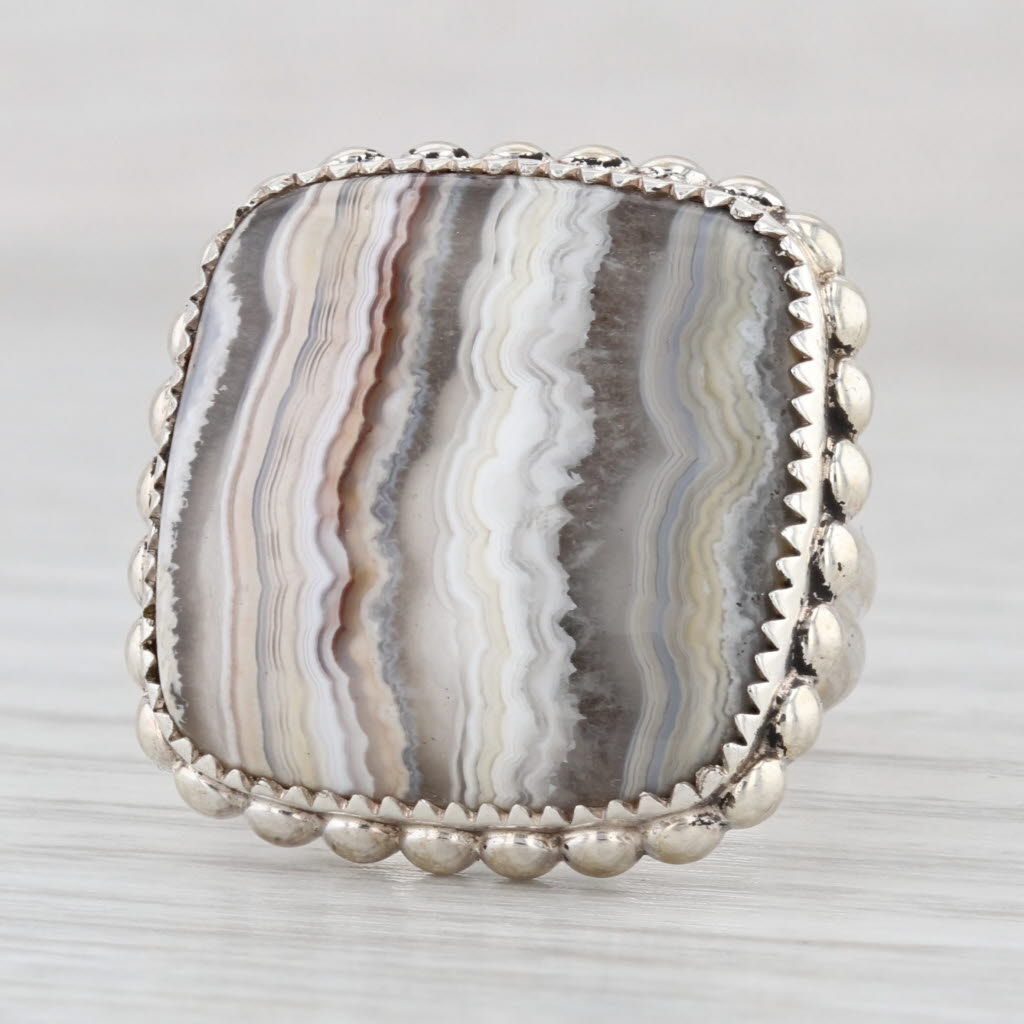 Lace Agate Chalcedony Ring Sterling Silver Size 6 Statement