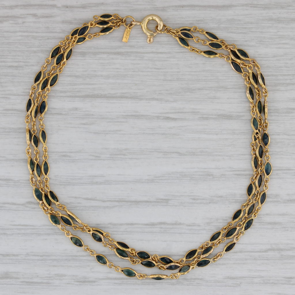 Gray 3-Chain 3.75ctw Blue Sapphire Bracelet 18k Yellow Gold 7.5"